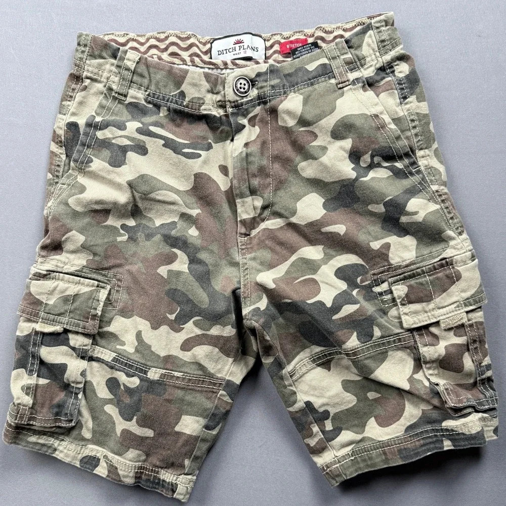 Ditch‎ Plans Boys Size 12 Camouflage Camo Cargo Shorts Casual